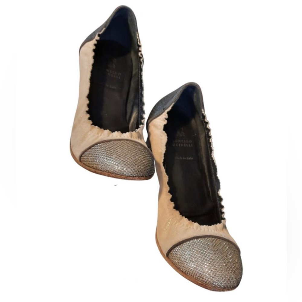 BRUNELLO CUCINELLI: Monili Cap-Toe Ballerina Flats
